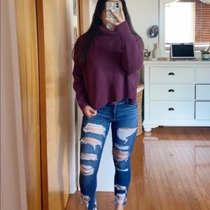 Cropped Maroon Turtleneck Sweater
